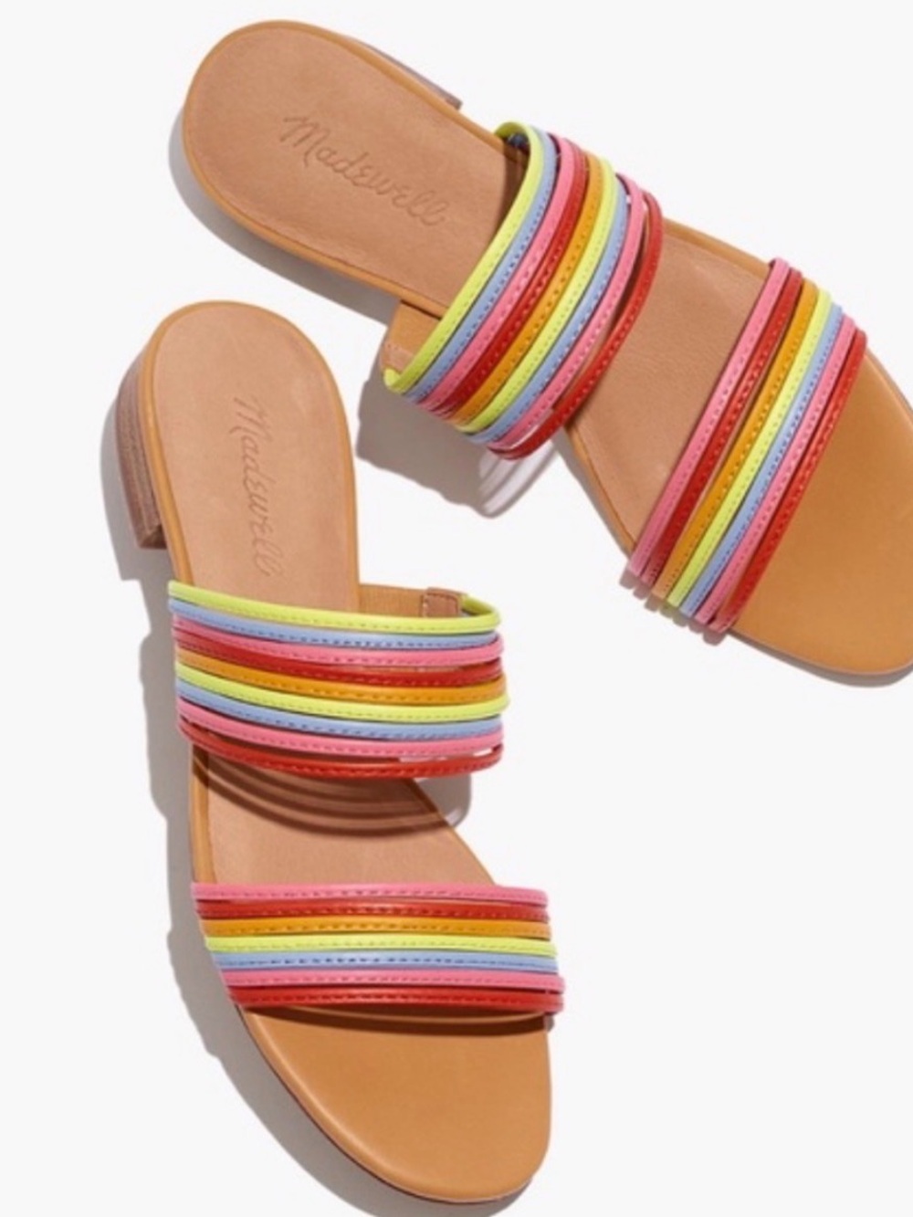 Madewell Multistrap Rainbow Slide Sandal in Tan